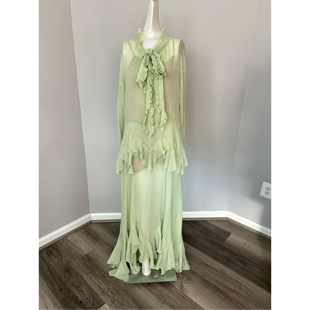 NWT Stella McCartney Tie-neck Ruffled Silk-Crepon Long Sleeve Gown US 2 $3300 - Picture 3 of 10